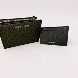 Michael Kors Dark Brown and Gold Pouch and Card Holder
